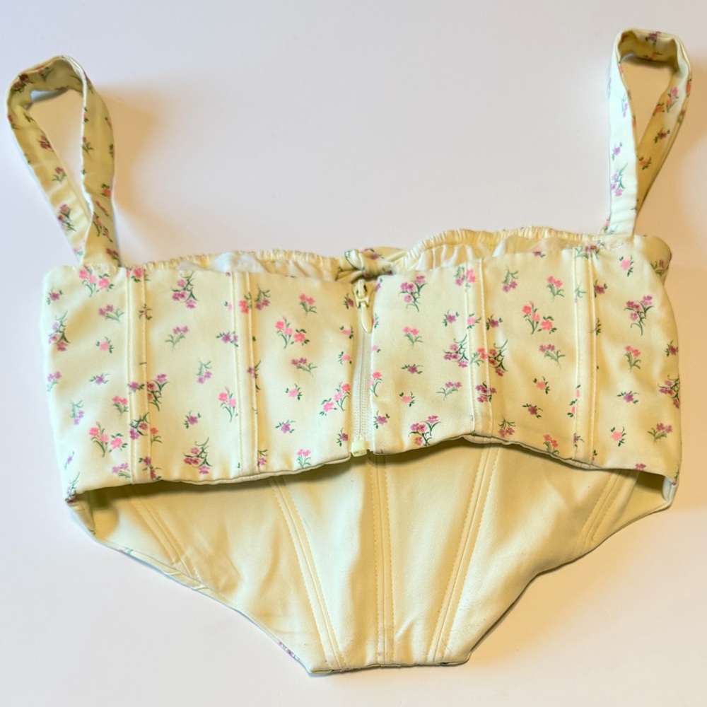 House of CB Gene corset Top size S lemon yellow and floral print - Picture 9 of 14